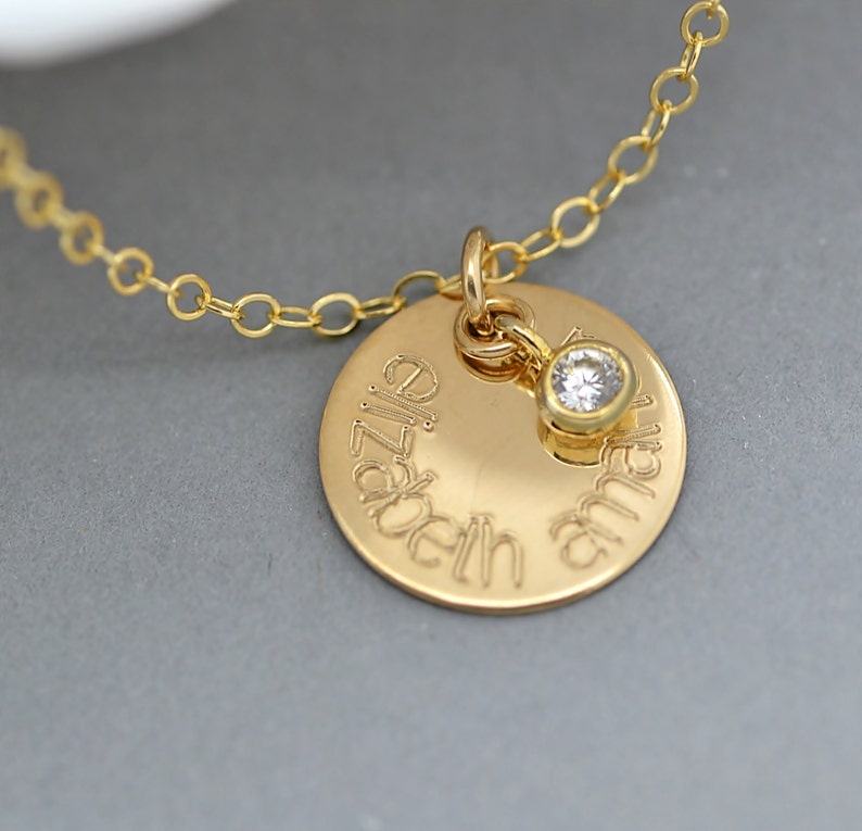 Name Necklace Personalized Disc Necklace Gold Name Disc with Etsy