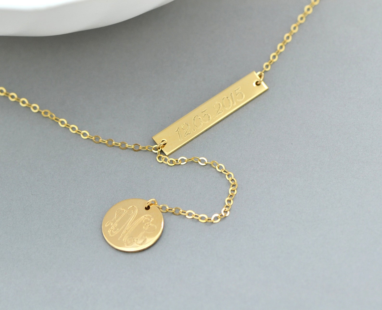 Engraved Monogram Necklace Lariat Necklace Gold Monogram Etsy