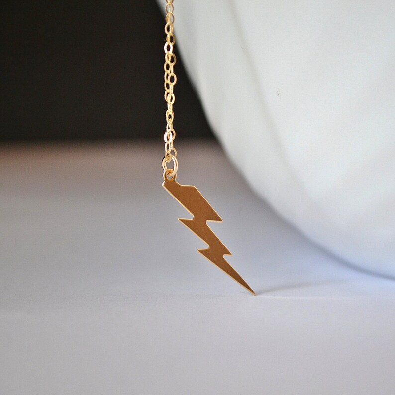 Lightning Bolt Necklace, Gold or Silver Lightning Bolt necklace, Lightning Bolt Charm, Mila Kunis, Celebrity Inspired image 1