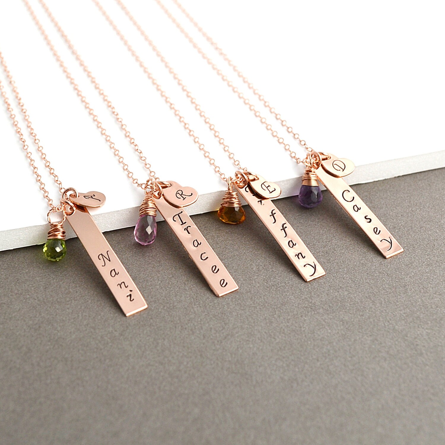 Rose Gold Vertical Bar Necklace Two Initial Bar Necklace Etsy Ireland