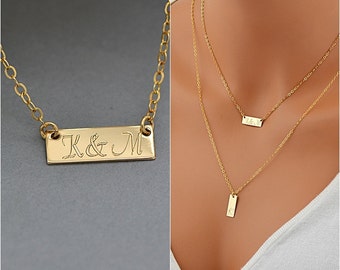 Delicate Necklace Gold, Personalized Necklace, Tiny Bar Necklace, Minimal Necklace, Rose Gold, Sterling Silver