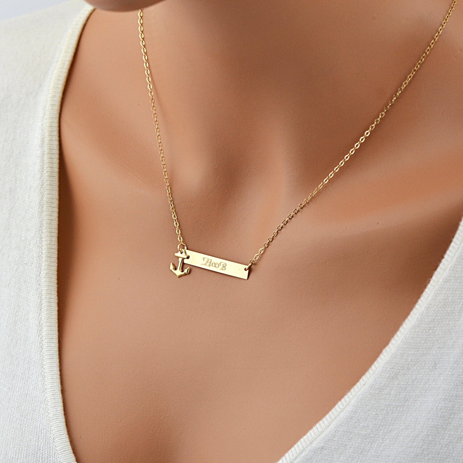 Gold Anchor Necklace Personalized Anchor Necklace bar Etsy