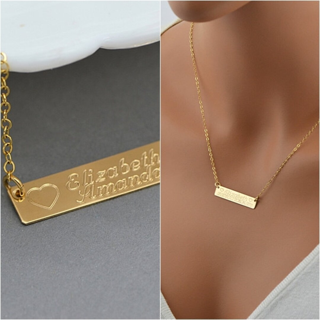 Personalized Bar Necklace Engraved Name Necklace Bar Gold or Etsy