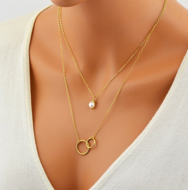Layered Pearl Necklace Single Pearl Eternity Necklace 14k