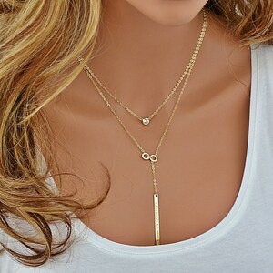 Gold Y Necklace, Personalized Lariat Necklace, Infinity Necklace, Bar Drop Necklace, Gold Necklace, Gift For Her, Personalized Necklace Gold image 4
