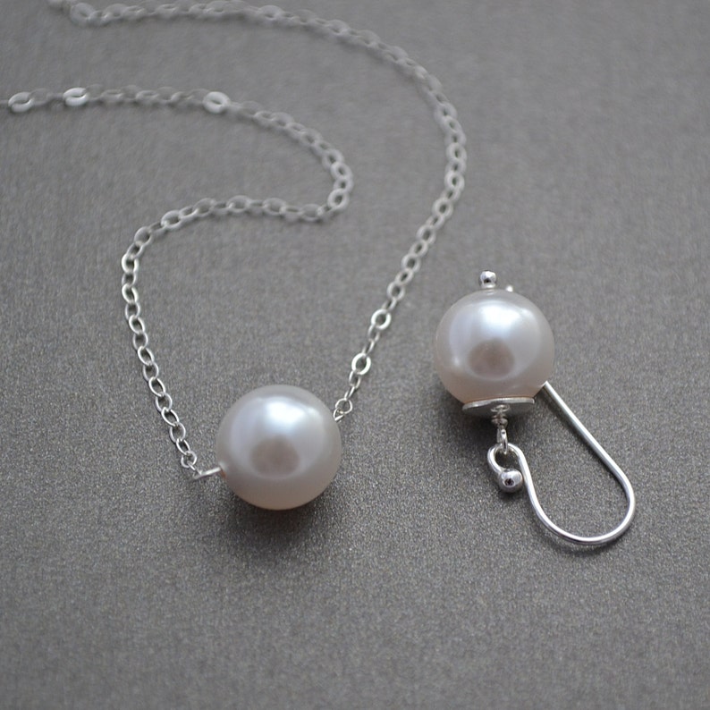 Single Pearl Necklace, Bridesmaid Gift, Single Pearl Necklace Silver, Crystal Pearl Necklace, Everyday Jewelry image 4