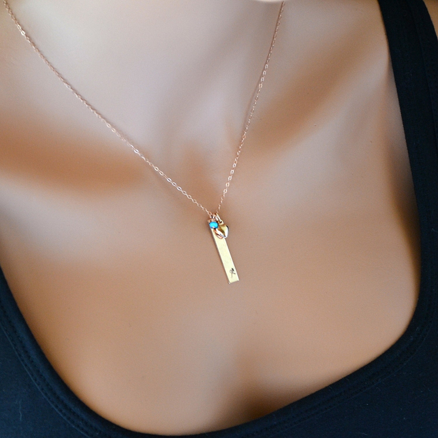 Rose Gold Bar Necklace Personalized Gold Bar Necklace With Etsy Ireland