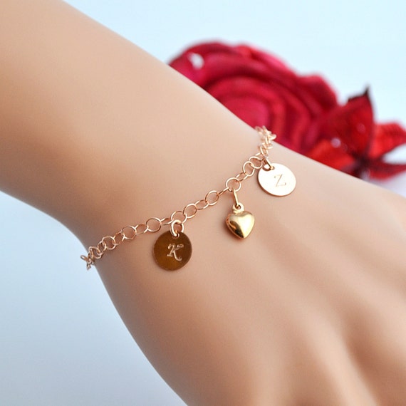 Two Initial Rose Gold Personalized Bracelet Double Initial 