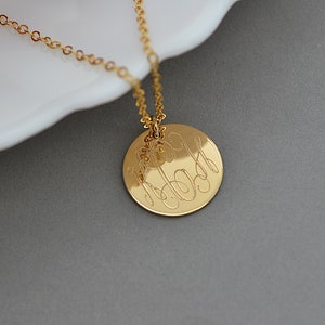 Large Disc Necklace, Monogram Necklace, Gold Necklace, Initial Disc Necklace, Rose Gold, 14k Gold Fill, Sterling Silver Name Disc Necklace image 2