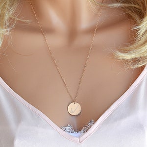 Large Disc Necklace, Monogram Necklace, Gold Necklace, Initial Disc Necklace, Rose Gold, 14k Gold Fill, Sterling Silver Name Disc Necklace image 6