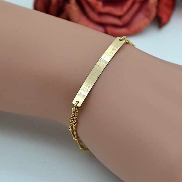 Zwei Namensarmband, graviertes Armband, Goldbararmband, Silber oder Gold personalisiertes Armband, benutzerdefiniertes Gravurarmband