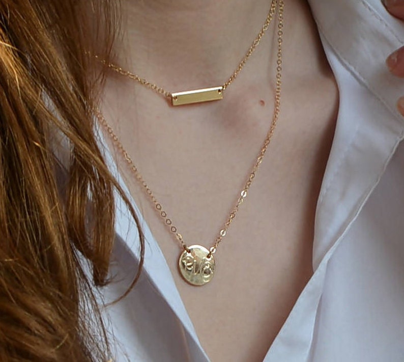 Monogram Disc Necklace, Personalized Disc Necklace, Initial Disc Gold, Rose Gold, Sterling Silver, Name Disc Necklace, Monogram Pendant image 4