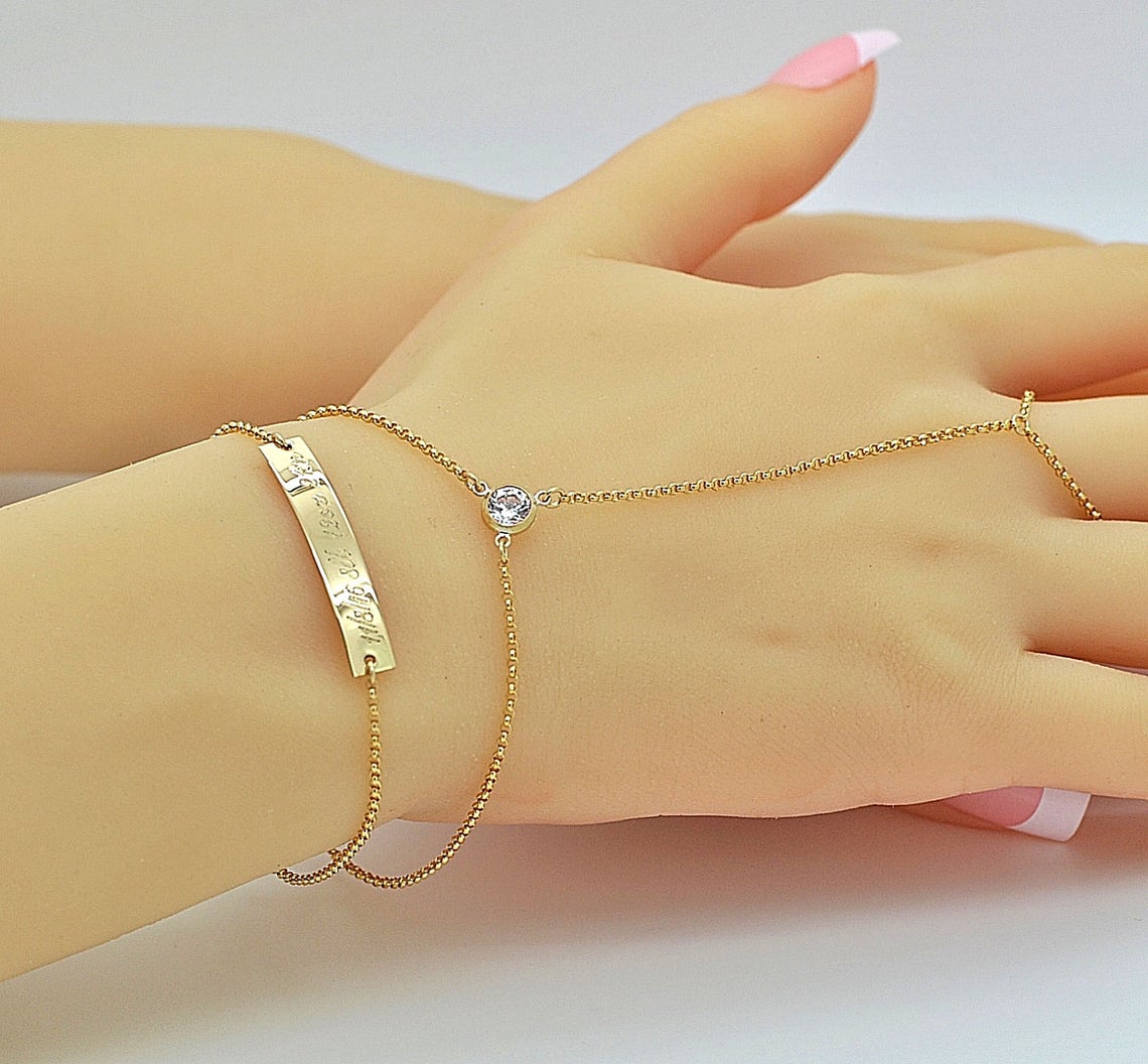 Finger Bracelet Gold Chain Bracelet Cz Diamond Bracelet 14k Etsy