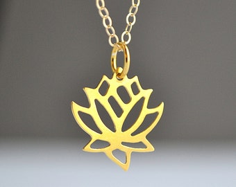 Lotus Necklace, Gold Lotus Flover Necklace, Yoga Necklace, Lotus Charm, Lotus Pendant, Yoga Jewelry