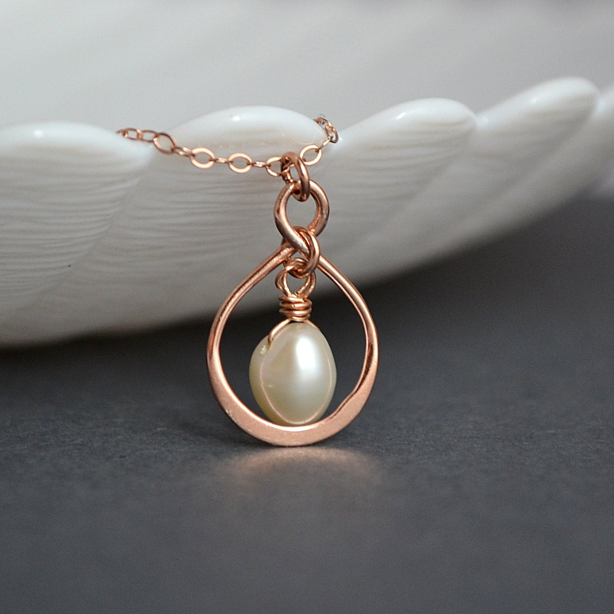 Infinity Pearl Necklace Rose Gold 14k Gold Sterling Silver Etsy Ireland