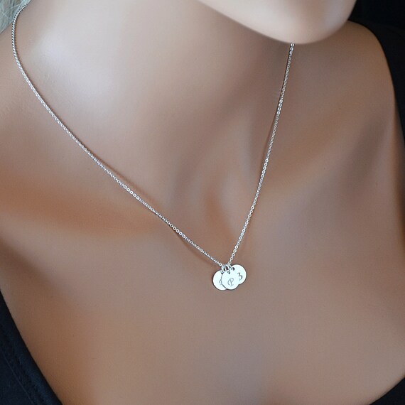 Three Initial Necklace Sterling Silver Disc Necklace 3 Letter
