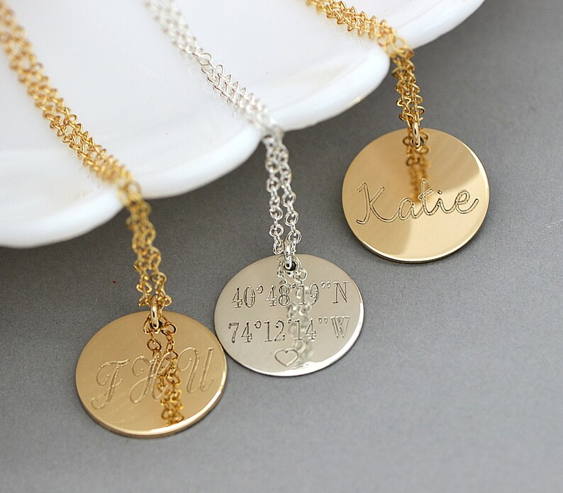 Coordinates Necklace Disc / Name Necklace / Initial Necklace / Etsy