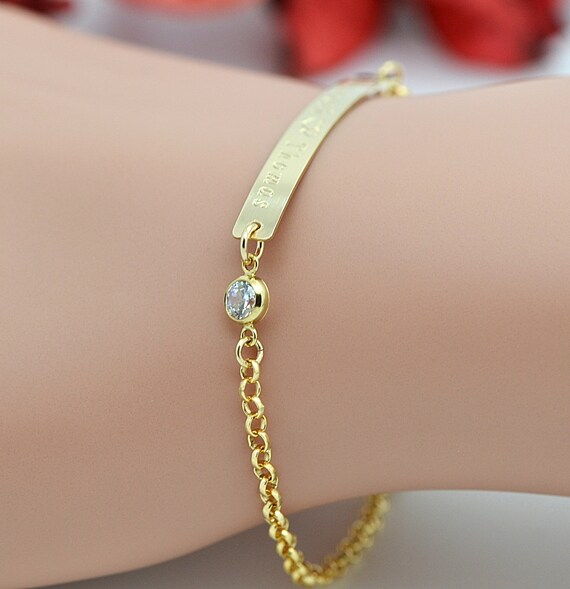 Personalized Bracelet / Cz Diamond Bracelet / Engraved Bar Etsy