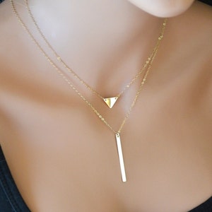 Triangle Necklace, Layered Necklace, Personalized Triangle Necklace, Vertical Bar, Gold Layering Necklace