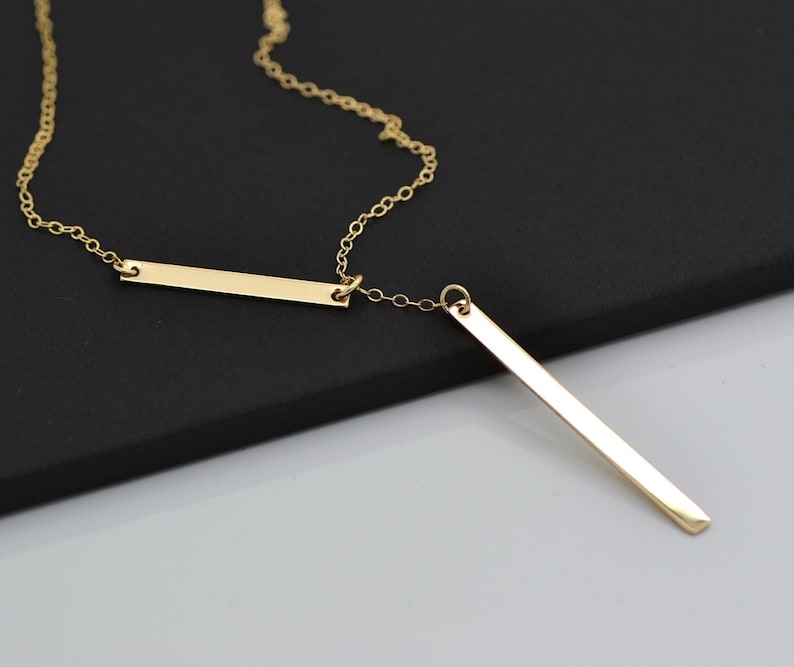 Bar Drop Necklace, Simple Bar Lariat Necklace, Minimal Y Necklace, Gold Drop Necklace, Simple Gold Y Necklace, Gold Bar Lariat Necklace image 3