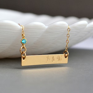 Personalized Necklace, Bar Necklace, Gold Initial Bar Necklace, Gold Bar, Horizontal Bar, Personalized Gold Bar Necklace image 1