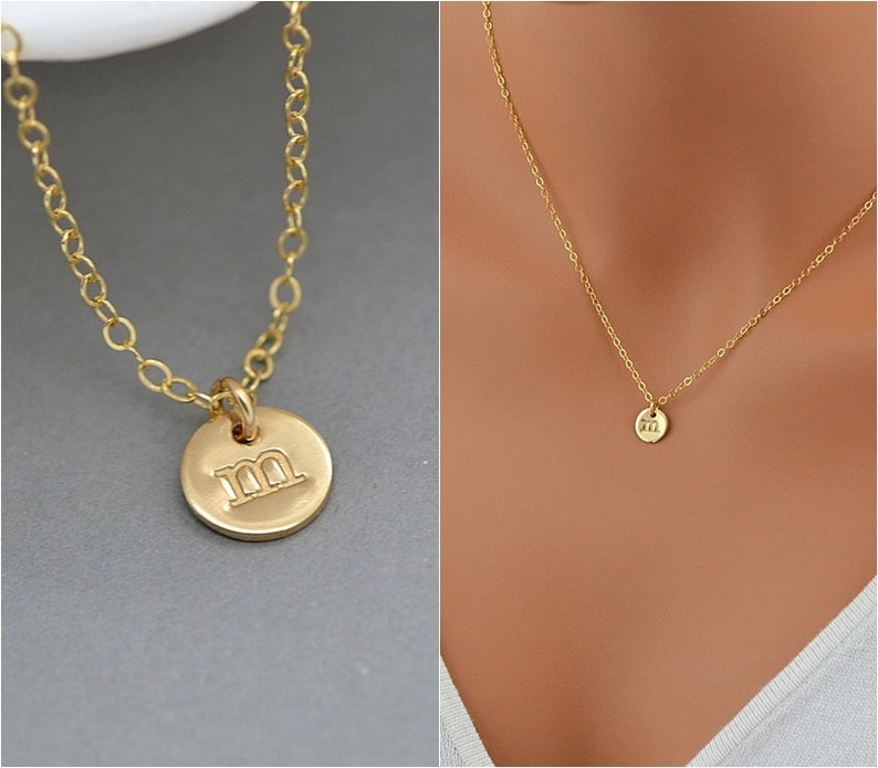 Initial Necklace Gold Initial Disc Necklace Delicate Gold or Etsy