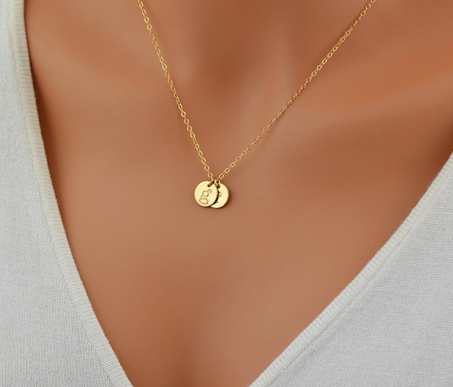 Personalized Disc Necklace Two Initial Necklace Gold or | Etsy
