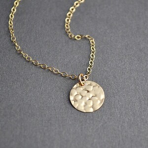 Hammered Disc Necklace, 14k Gold Filled Necklace, Gold Hammered Disc, Simple Everyday Jewelry, Dainty Necklace image 3