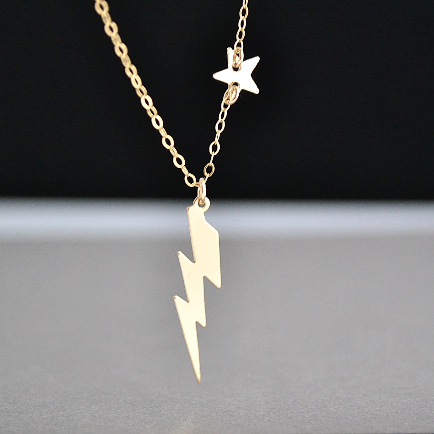 Lightning Bolt Necklace Tiny Star Necklace Gold or Silver Etsy Ireland