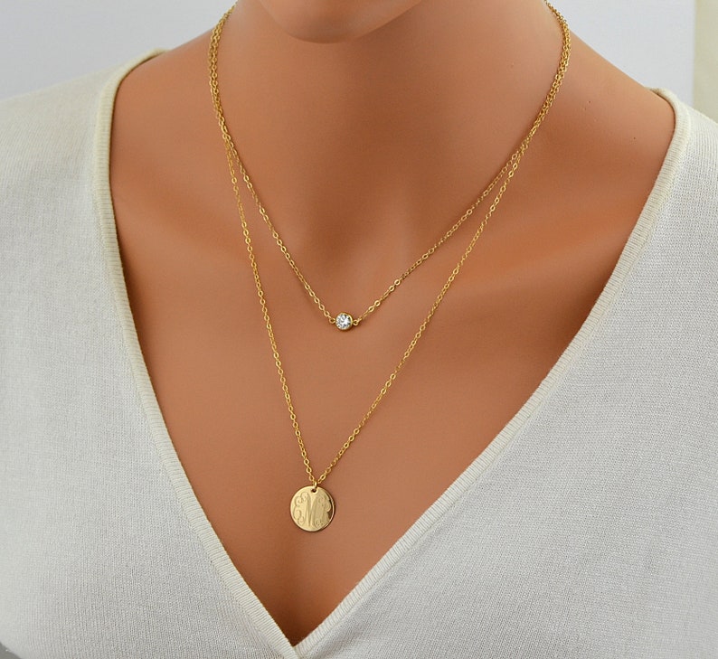 Large Disc Necklace, Monogram Necklace, Gold Necklace, Initial Disc Necklace, Rose Gold, 14k Gold Fill, Sterling Silver Name Disc Necklace image 4