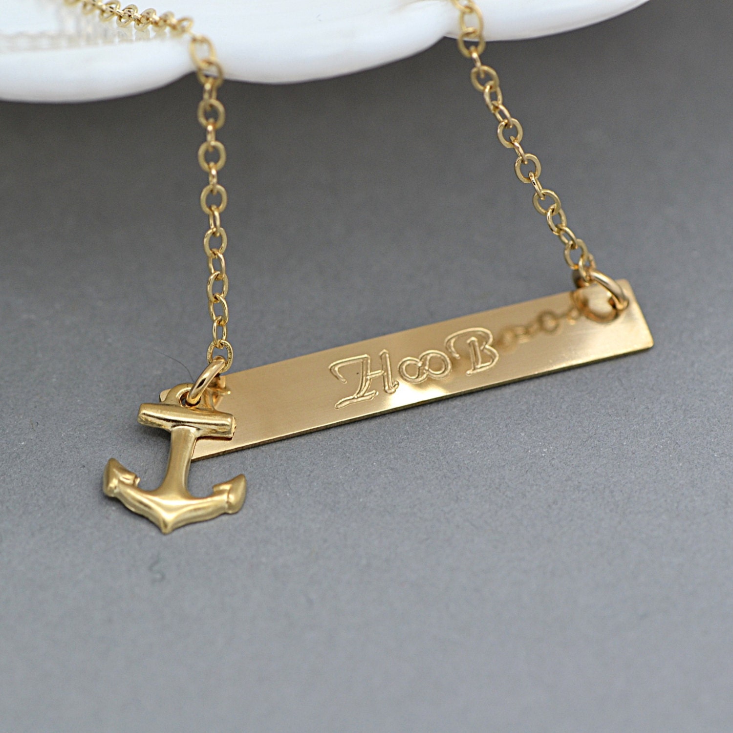 Gold Anchor Necklace Personalized Anchor Necklace bar Etsy