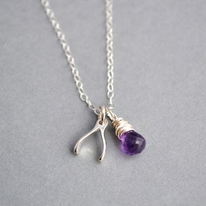 Silver Wishbone Necklace, Birthstone Necklace, Wishbone Necklace Silver, Tiny Wishbone Necklace, Wishbone Charm image 3