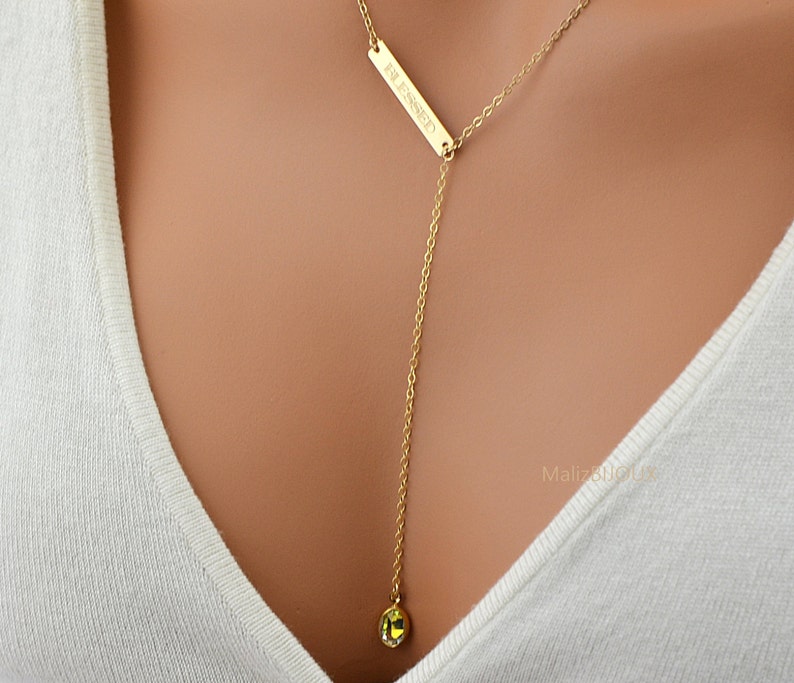Gold Y Necklace Lariat Necklace CZ Y Necklace Simple Bar Etsy