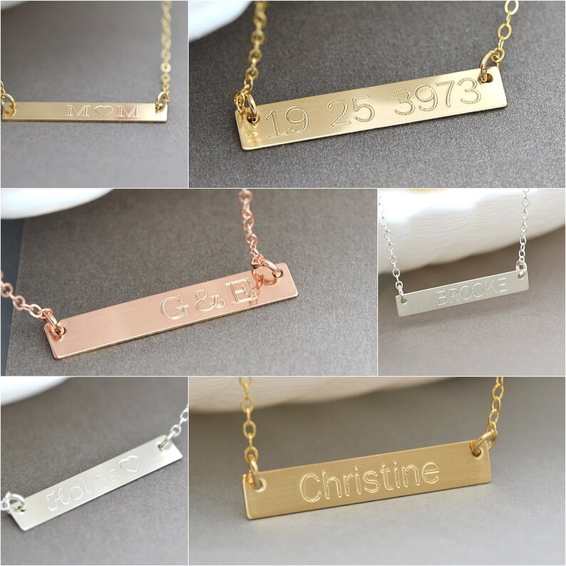 Personalized Bridesmaid Gift, Rose Gold Bar necklace, Personalized Bar Necklace, Bridesmaid Set, Monogram Bar image 3