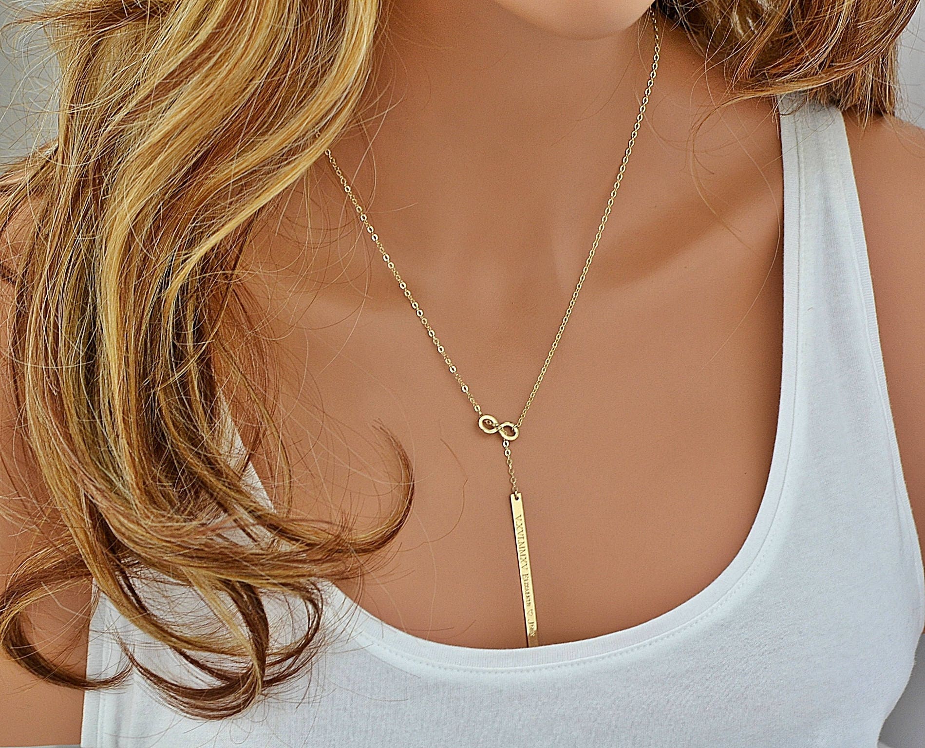 Gold Y Necklace Personalized Lariat Necklace Infinity Etsy