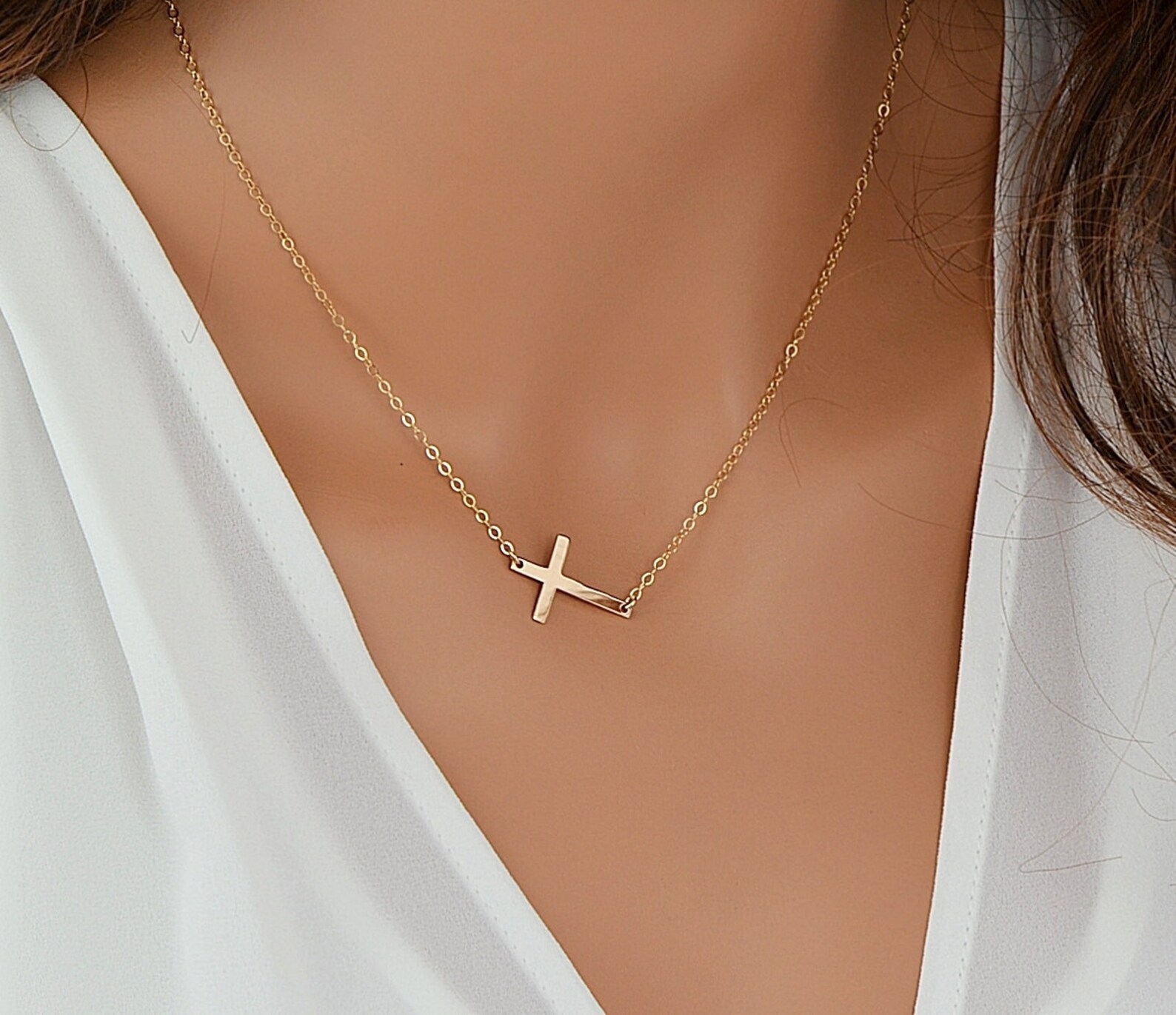 Gold cross necklace choker Clearance