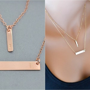 Rose Gold Bar Necklace, Layered Necklace, Initial Necklace, Personalized Jewelry, Double Strand Necklace image 1