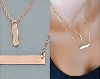 Collier lingette en or rose, Collier superposé, Collier initial, Bijoux personnalisés, Collier double rang