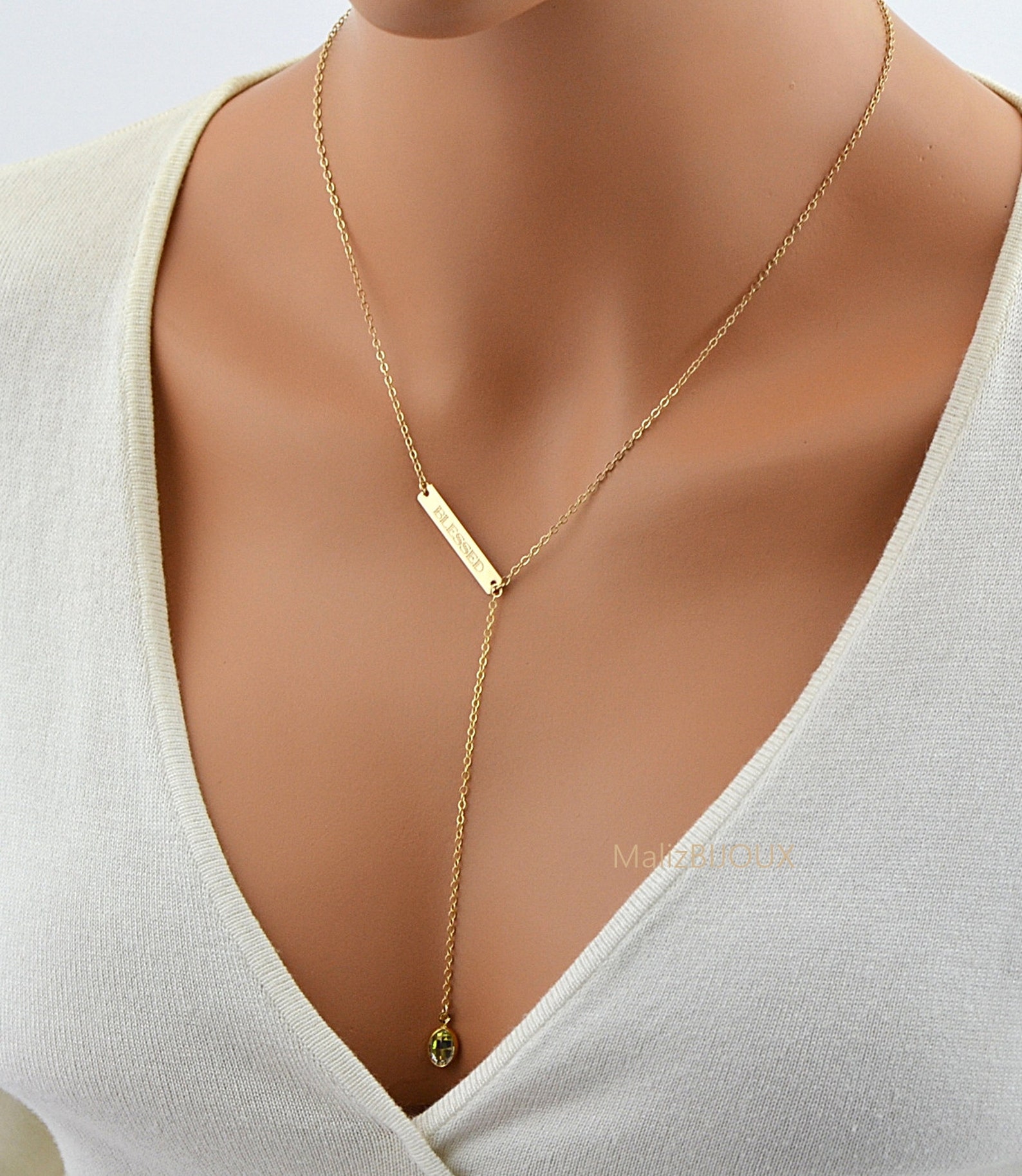 Gold Y Necklace Lariat Necklace CZ Y Necklace Simple Bar Etsy
