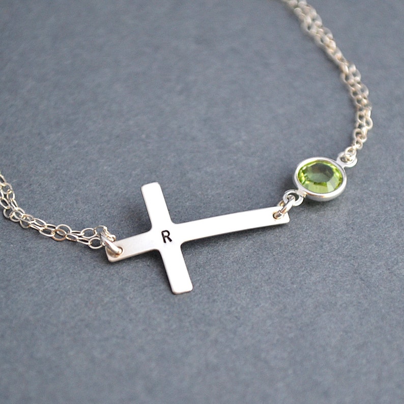 Sideways Cross Bracelet Initial Cross Bracelet Birthstone