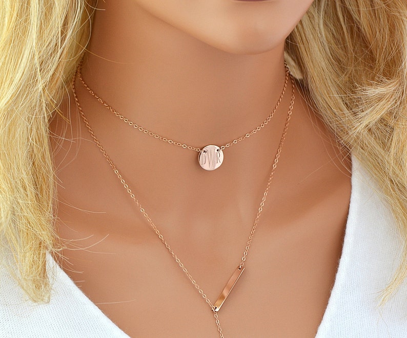 Monogram Disc Necklace, Personalized Disc Necklace, Initial Disc Gold, Rose Gold, Sterling Silver, Name Disc Necklace, Monogram Pendant image 2
