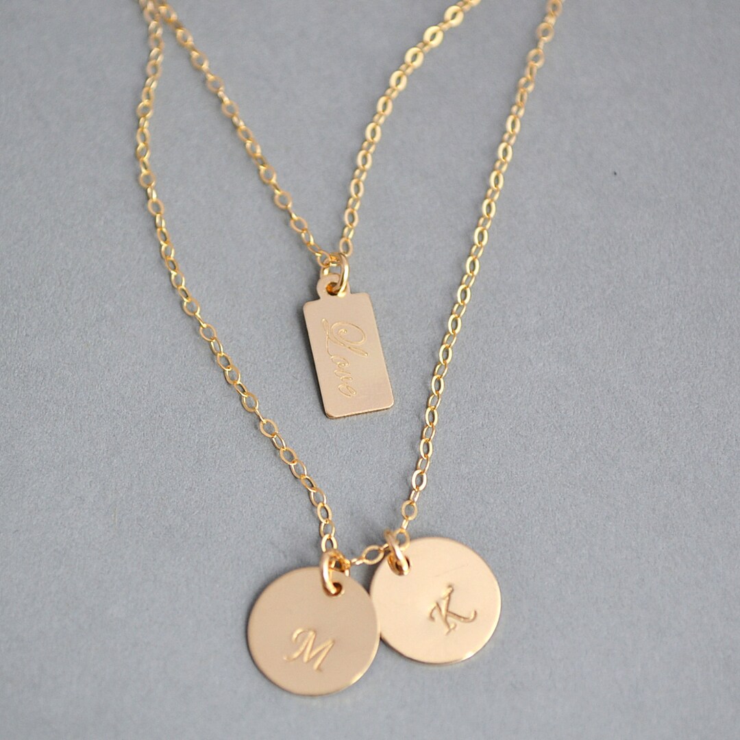 Layered Initial Necklace Personalized Gold Necklace Two - Etsy Ireland
