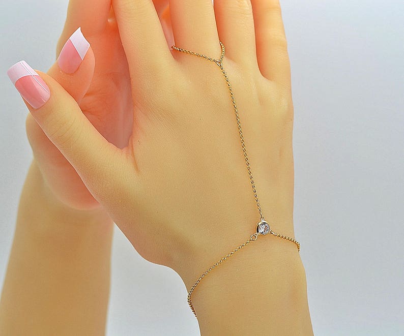 Finger Bracelet Gold Chain Bracelet Cz Diamond Bracelet 14k Etsy