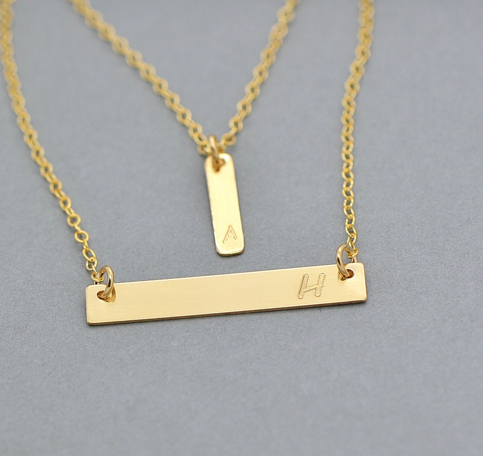 Rose Gold Bar Necklace Layered Necklace Initial Necklace Etsy