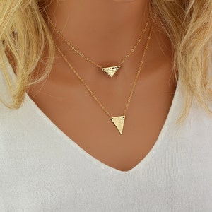 Gold Triangle Necklace, Delicate V Necklace, Geometric Necklace, Hammered Triangle Necklace, Minimal Jewelry image 3