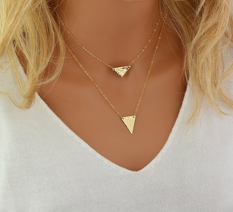 Gold Triangle Necklace, Delicate V Necklace, Geometric Necklace, Hammered Triangle Necklace, Minimal Jewelry image 3