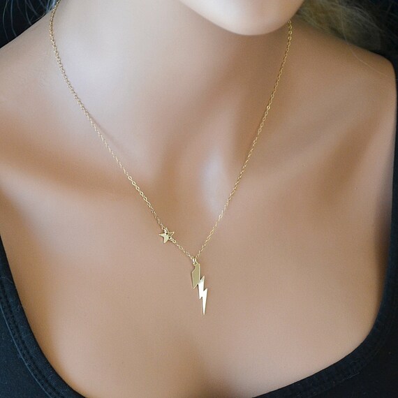 Lightning Bolt Necklace Tiny Star Necklace Gold or Silver