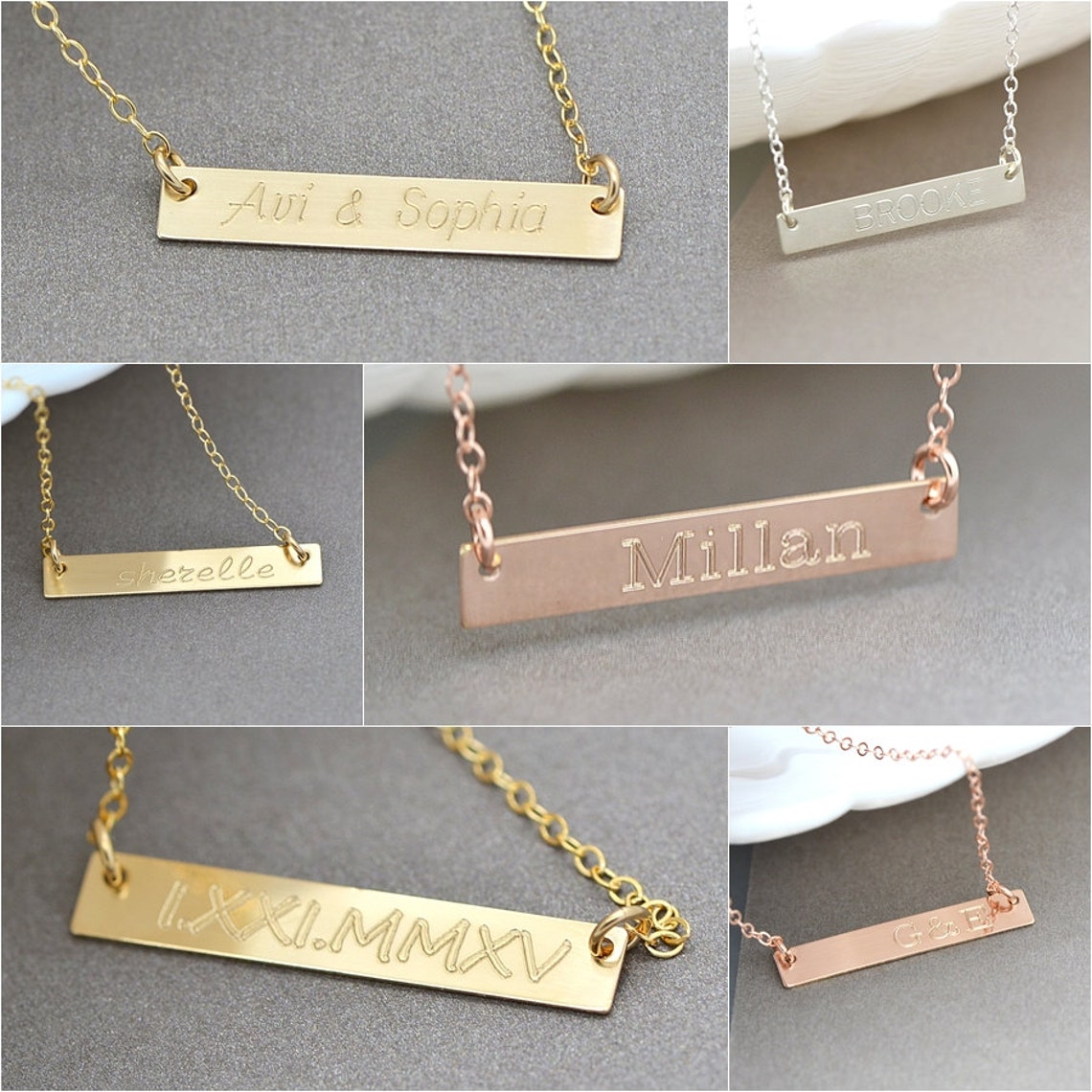 14k Gold Bar Necklace Gold Bar Necklace Personalize Initial Etsy