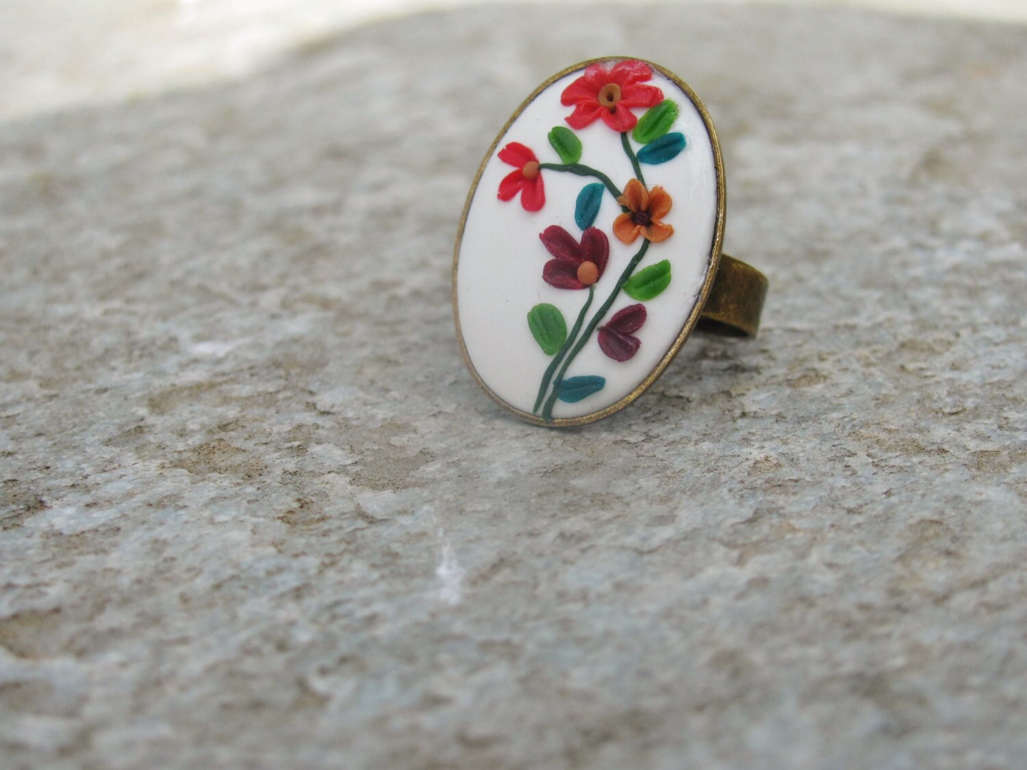 Red Orange and Bordeaux Flower Ring Hand Scalpted Flowers - Etsy