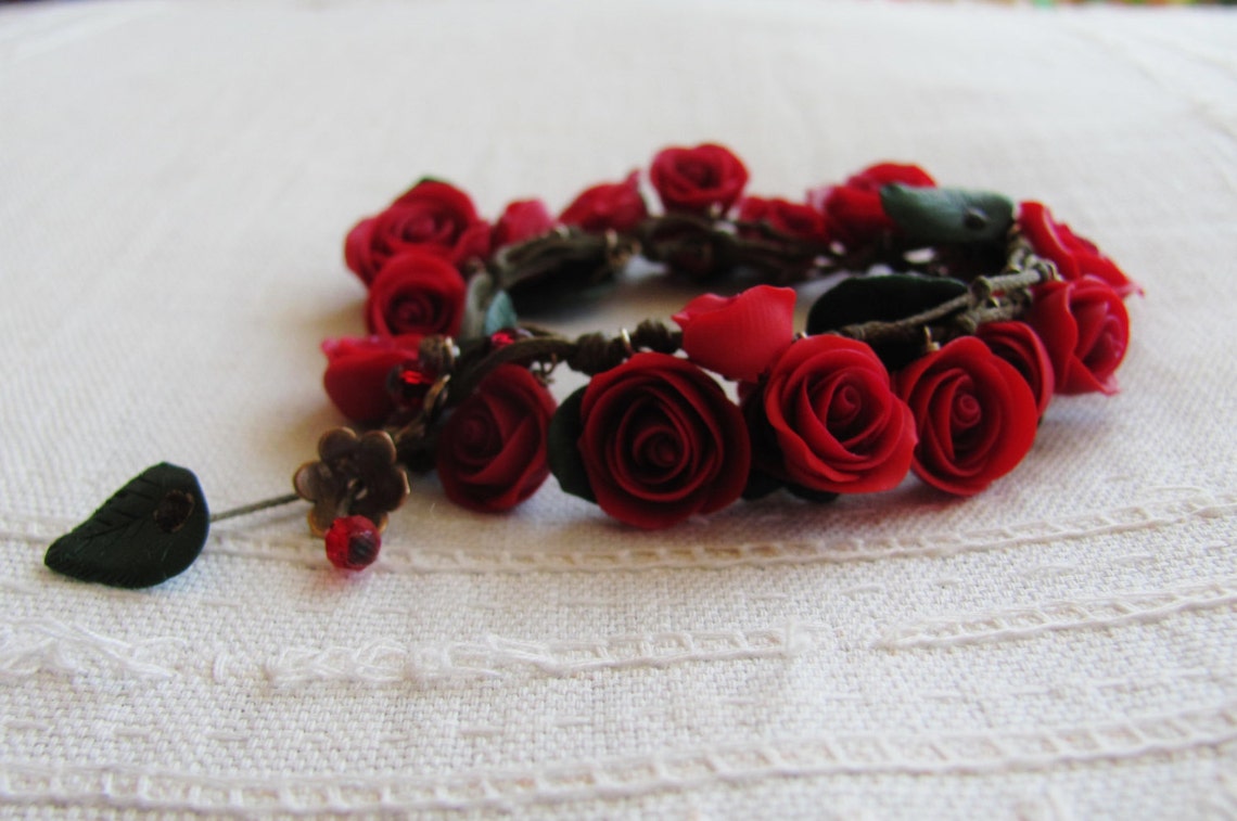 Red Rose Bracelet Handmade Rose Bracelet Polymer Clay - Etsy